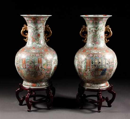 Appraisal: Pair of Chinese Export Rose Medallion porcelain temple vases th