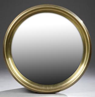 Appraisal: Brass Circular Beveled Mirror th c designed b Brass Circular