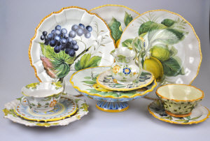 Appraisal: Two Cantagalli tazza painted with fruit and leaves to w