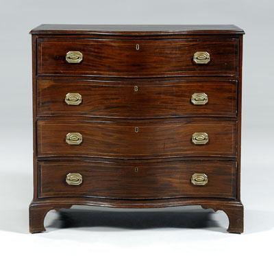 Appraisal: American inlaid serpentine chest mahogany with white pine secondary with