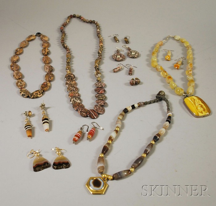 Appraisal: Group of Agate and Hardstone Jewelry four necklaces each with