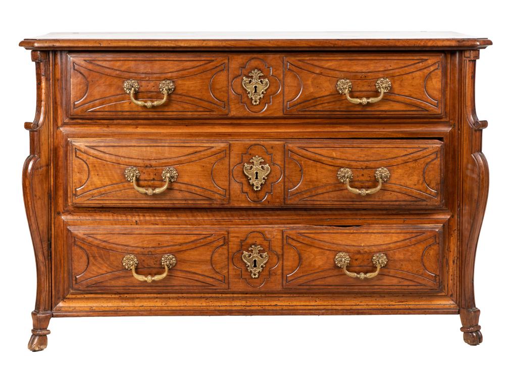 Appraisal: CONTINENTAL WALNUT COMMODE th century having three drawers pulls are