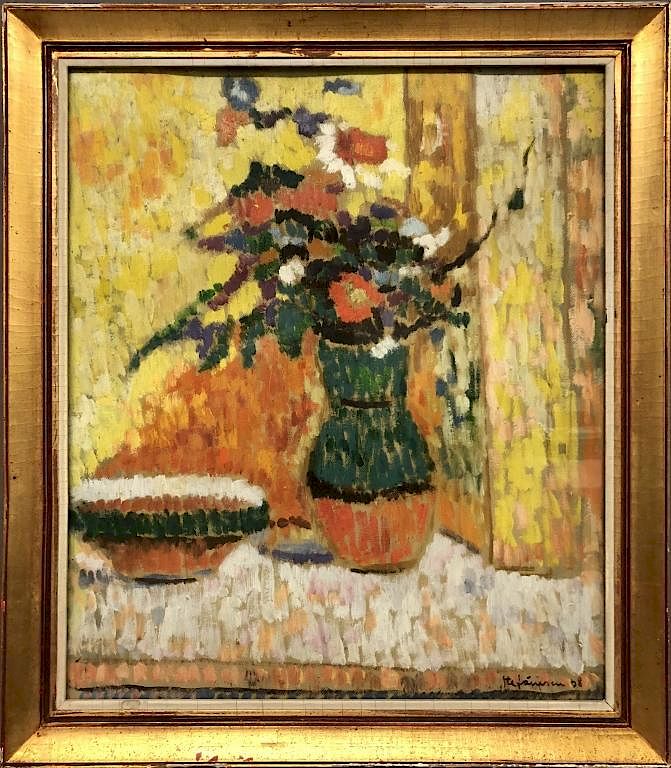 Appraisal: George Stefanescu Oil Painting of Flowers George Stefanescu Romanian -