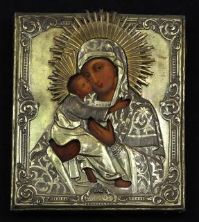 Appraisal: Russian icon Russian icon th century having a gilt metal