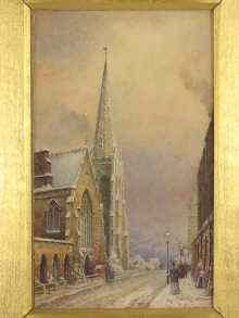 Appraisal: A Victorian watercolour of a street scene in the snow