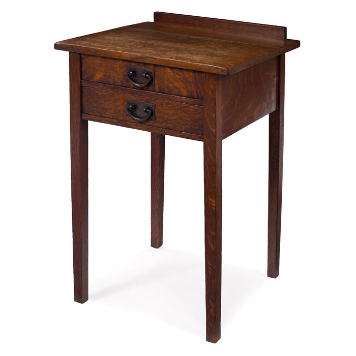 Appraisal: Gustav Stickley night stand two-drawer form with tapered legs original