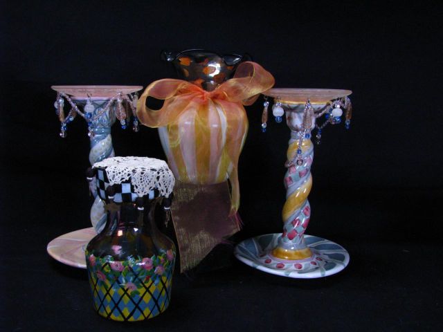 Appraisal: MacKenzie-Childs Artist Decorated Porcelain candlesticks and vases including a pair