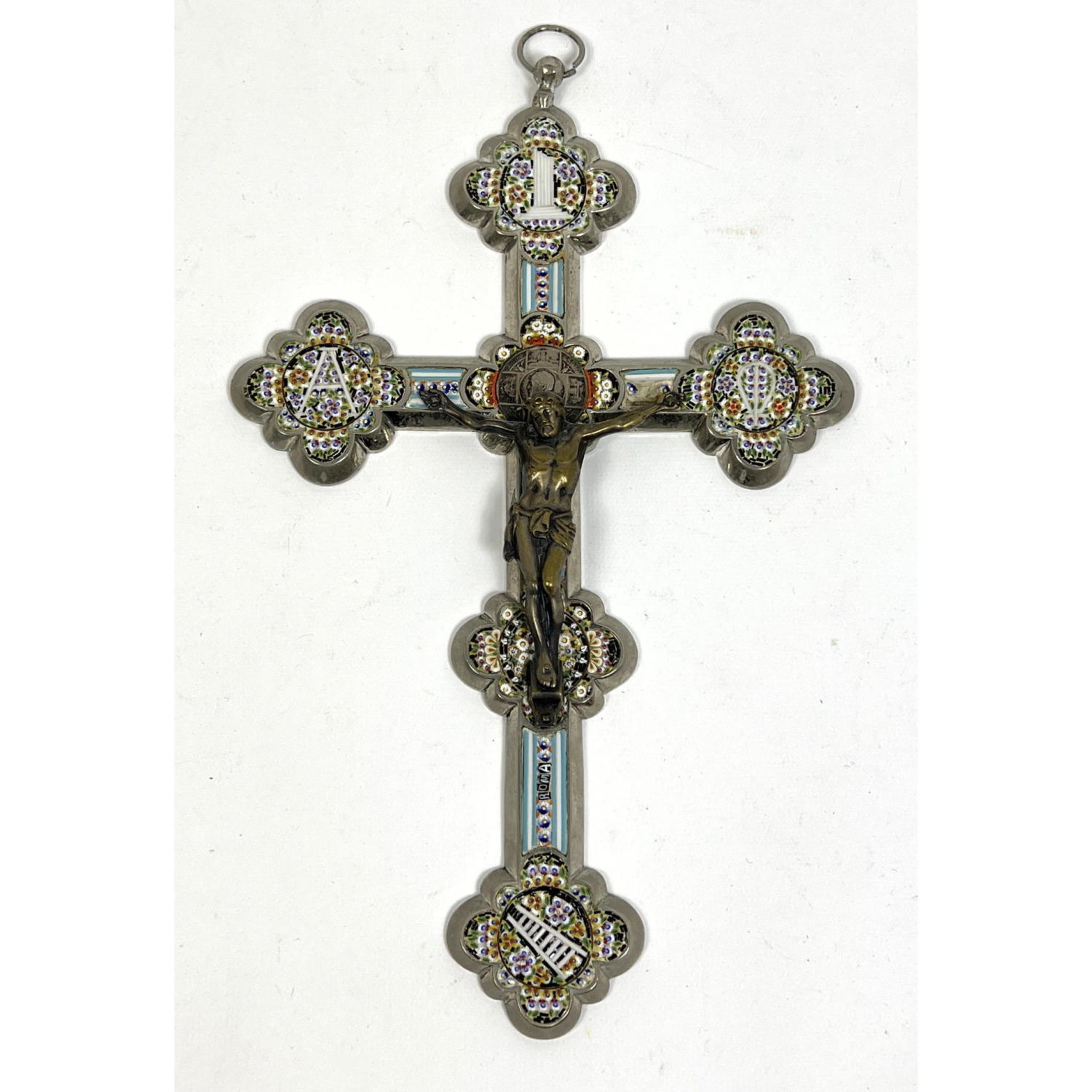 Appraisal: Italian Micro Mosaic Crucifix Cross Metal Frame Dimensions H inches