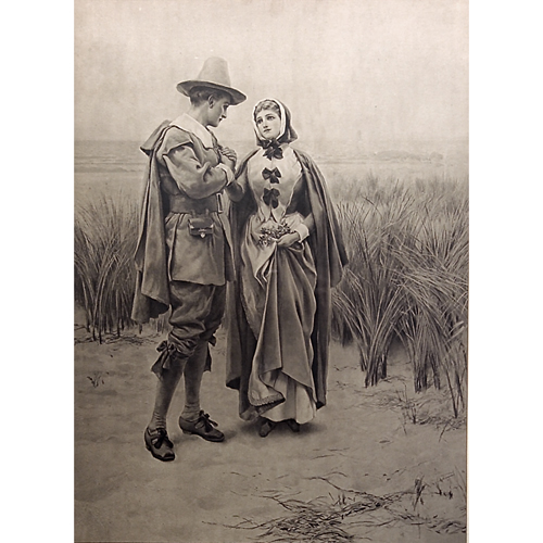 Appraisal: Early th print of Pilgrim Couple mounted in a period