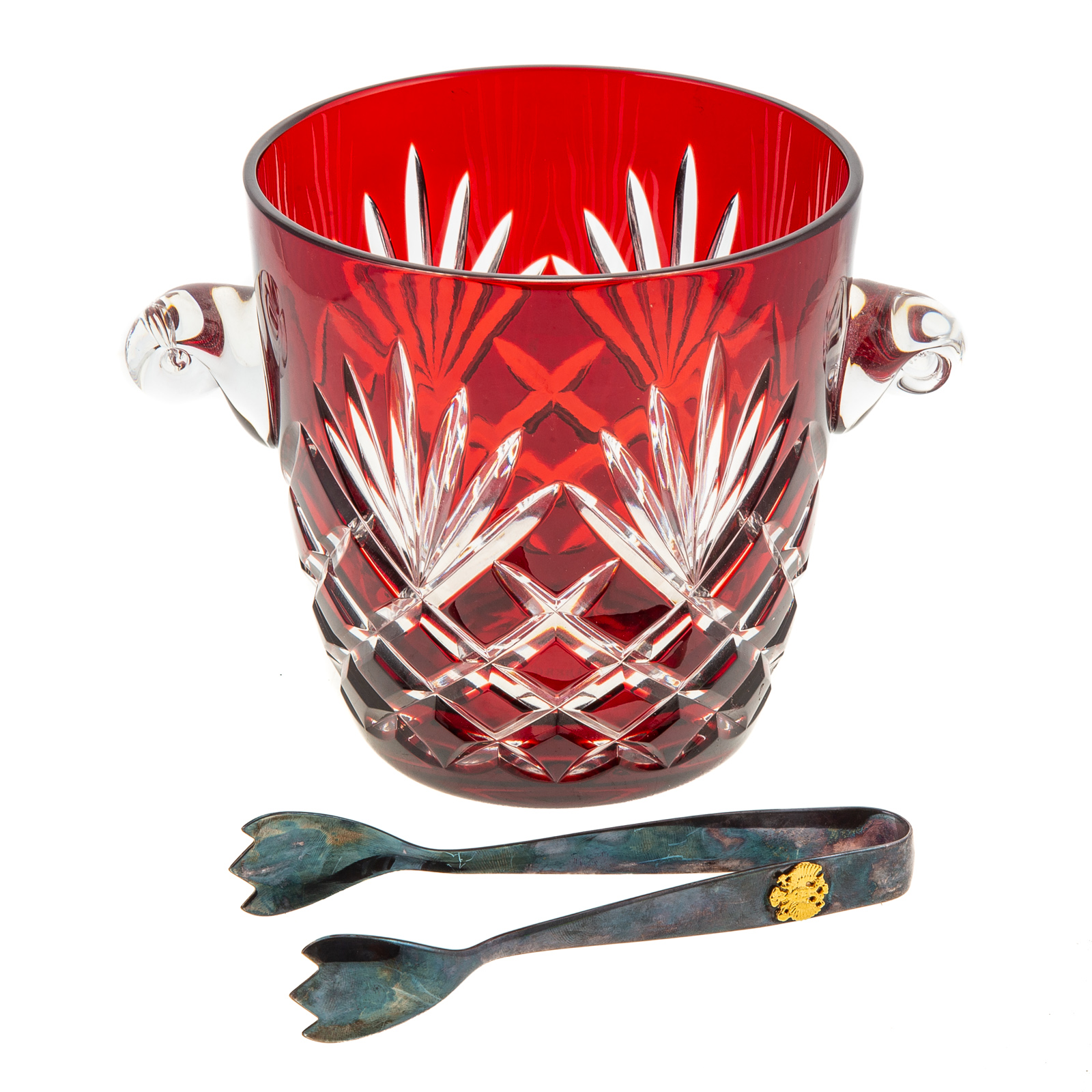 Appraisal: FABERGE RUBY CUT TO CLEAR GLASS ICE BUCKET Double handle