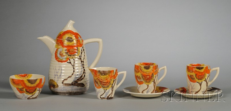 Appraisal: Clarice Cliff Bizarre Ware Five-Piece Coffee Set England c polychrome