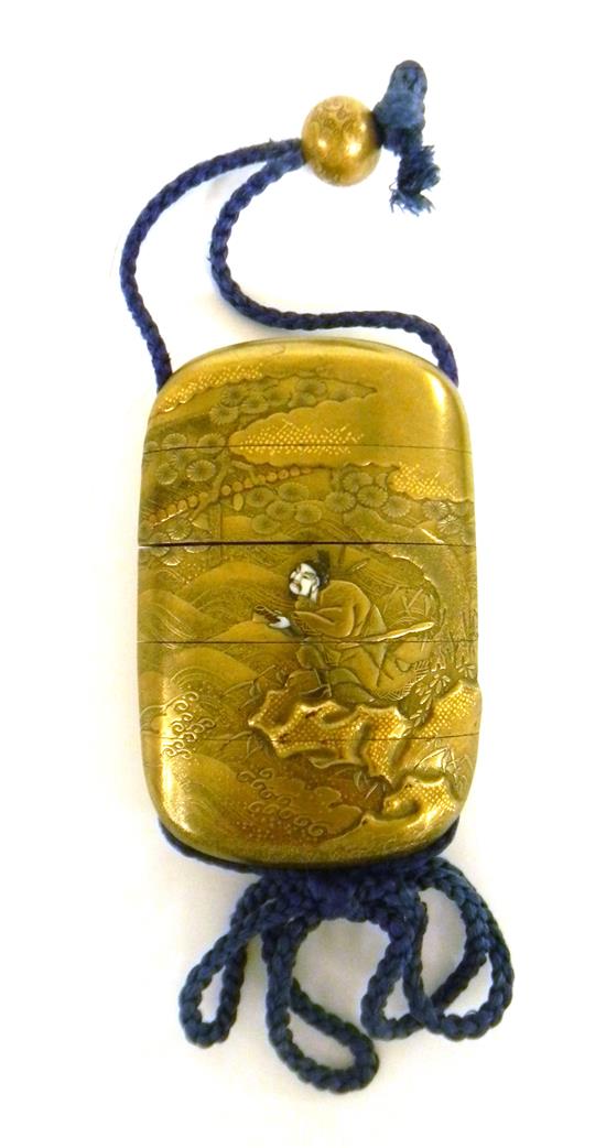 Appraisal: ASIAN th C Japanese four-case gold lacquer inro with ivory