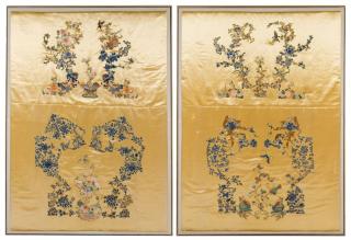 Appraisal: A Rare Set of Six Chinese Imperial Yellow Embroidered Silk