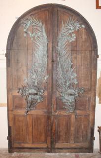 Appraisal: Pair chateau doors with elaborate bronze hardware A pair of