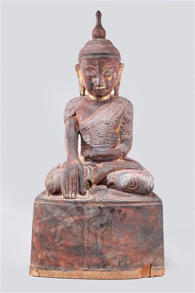 Appraisal: Antique Thai carved wood figure of a seated Buddha some