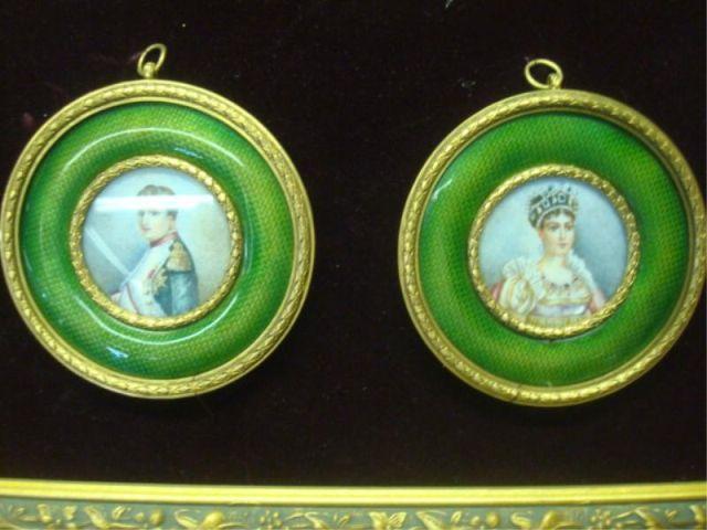 Appraisal: Painted Miniatures In Gilt Bronze Guilloche Frames Napoleon Josephine From