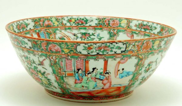 Appraisal: Rose Medallion footed punch bowl with centralized panels of flowers