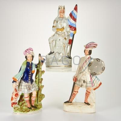 Appraisal: STAFFORDSHIRE Three figures England th c depictions of William Wallace