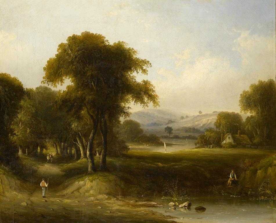 Appraisal: FOLLOWING OF ALEXANDER NASMYTH WOODED LANDSCAPE WITH FIGURES x cm