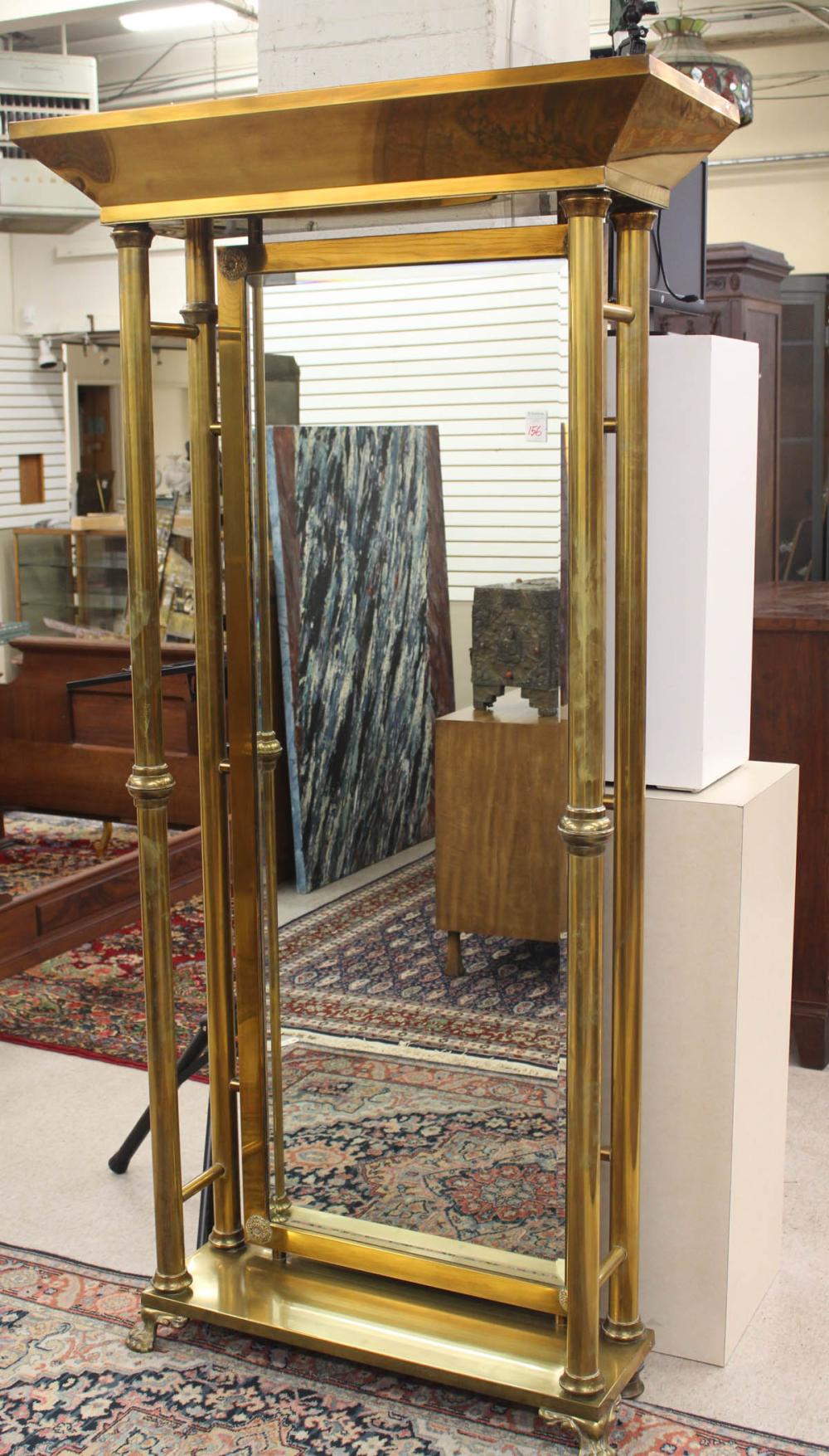 Appraisal: VICTORIAN STYLE BRASS FLOOR MIRROR American late th century H