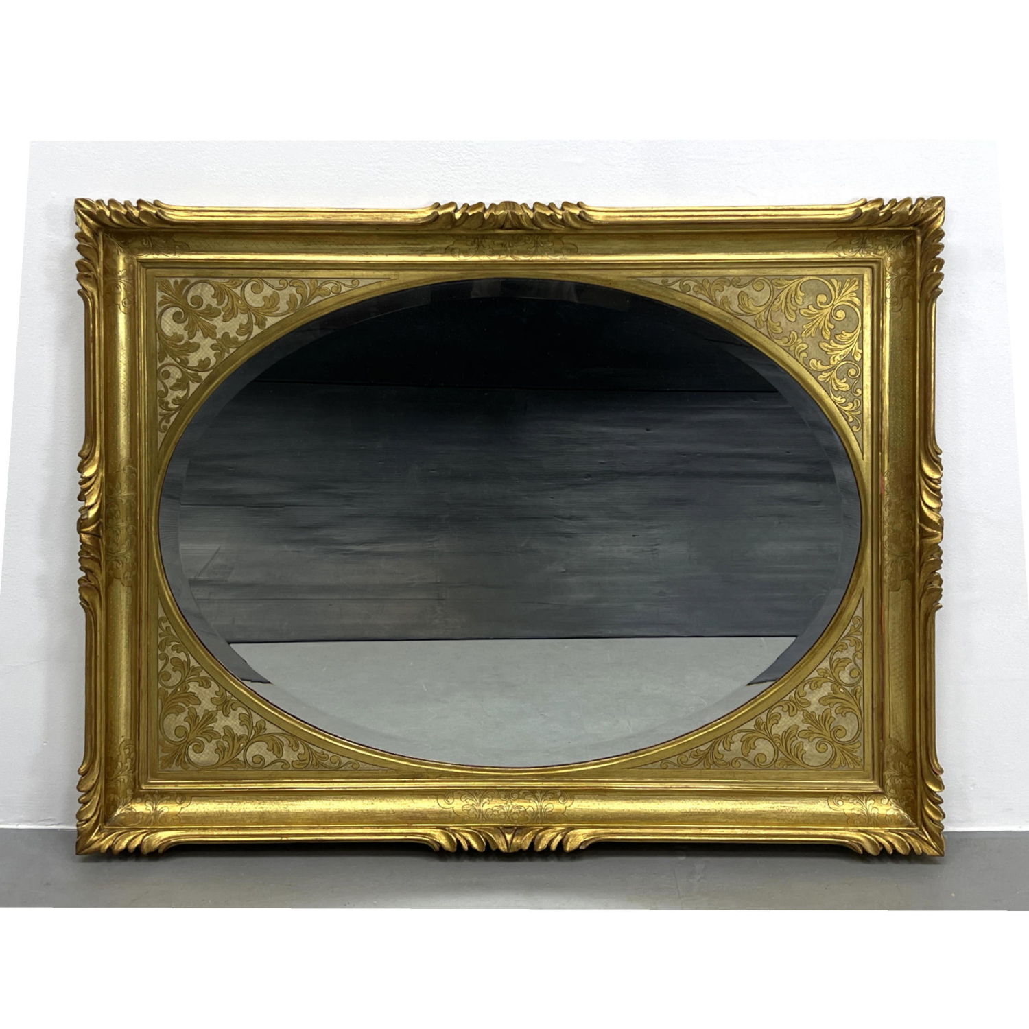 Appraisal: Gilt Wood Italianate Frame with Oval Beveled Mirror Dimensions H