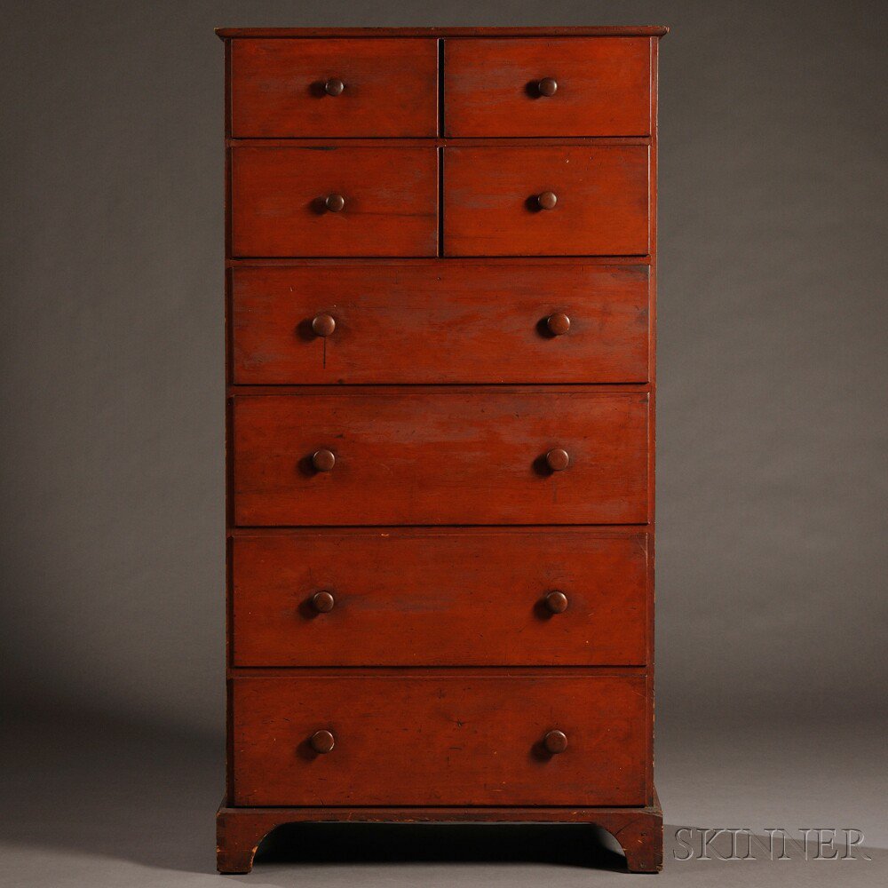 Appraisal: Shaker Red Orange-stained Pine Case of Drawers Mount Lebanon or