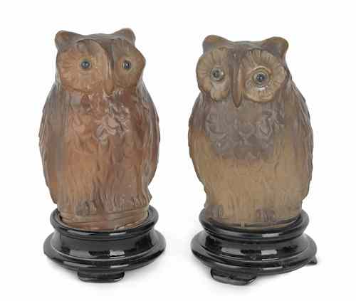 Appraisal: Pair of glass owl lamps mid th c h