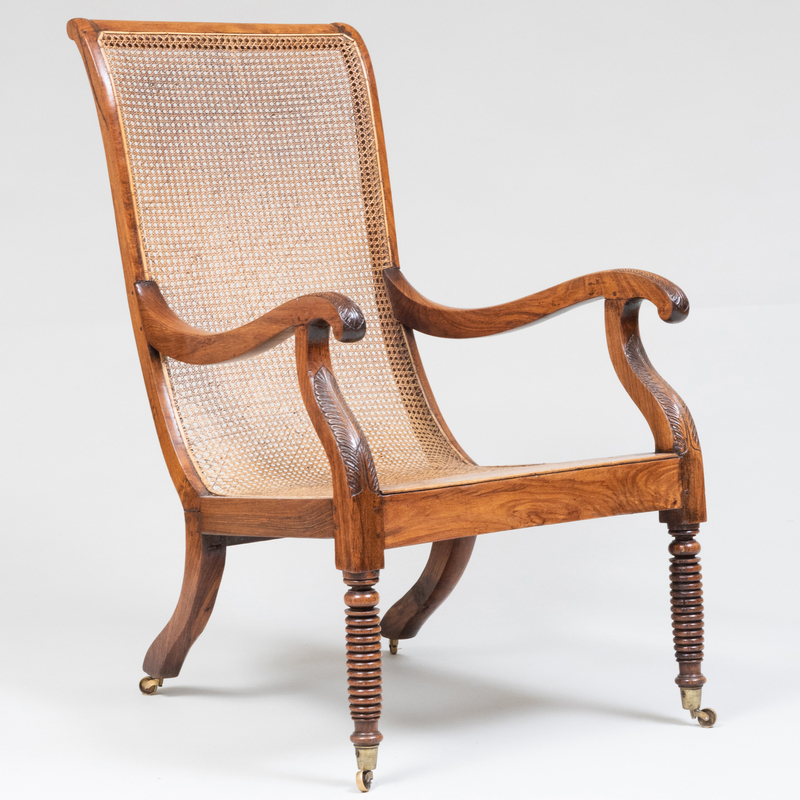 Appraisal: Anglo-Indian Carved Hardwood and Caned Armchair x x in height