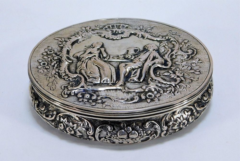 Appraisal: Continental Silver Repousse Courting Jewelry Box Europe Late th-Early th