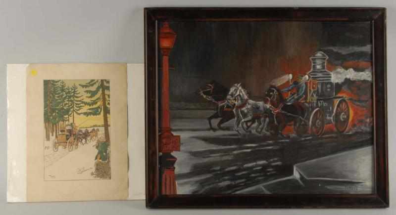 Appraisal: Lot of Horse-Drawn Vehicle Art Pieces Description Includes one print