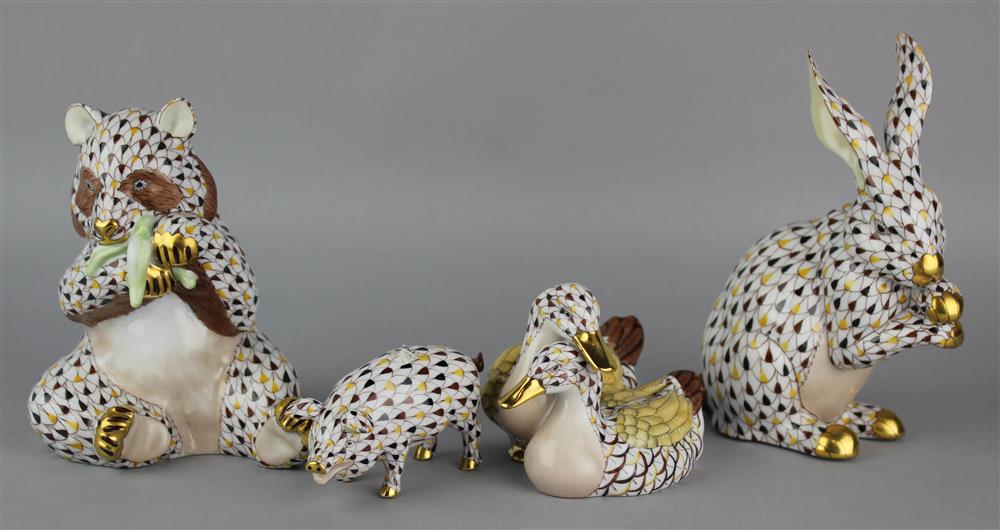 Appraisal: FOUR HEREND PORCELAIN ANIMALS blue printed and incised marks with