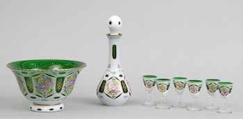 Appraisal: A Moser Bohemian Glass Cordial Set and Bowl A Moser