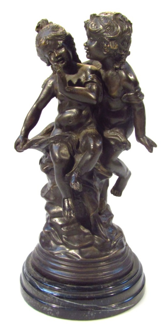 Appraisal: A thC bronze finish figure group of two classical children