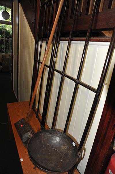 Appraisal: A HEAVY BROOM TOGETHER WITH A TWO PANEL SCREEN