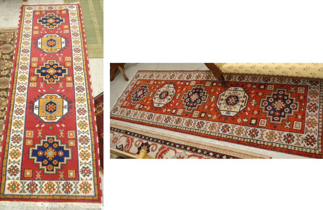 Appraisal: TWO SIMILAR HAND KNOTTED ORIENTAL RUNNERS Indo-Caucasians both featuring five