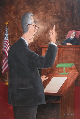 Appraisal: Lawyer in Courtroom Watercolor on Paper Park W B x