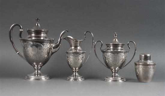 Appraisal: American Federal style engraved sterling silver four-piece tea service S