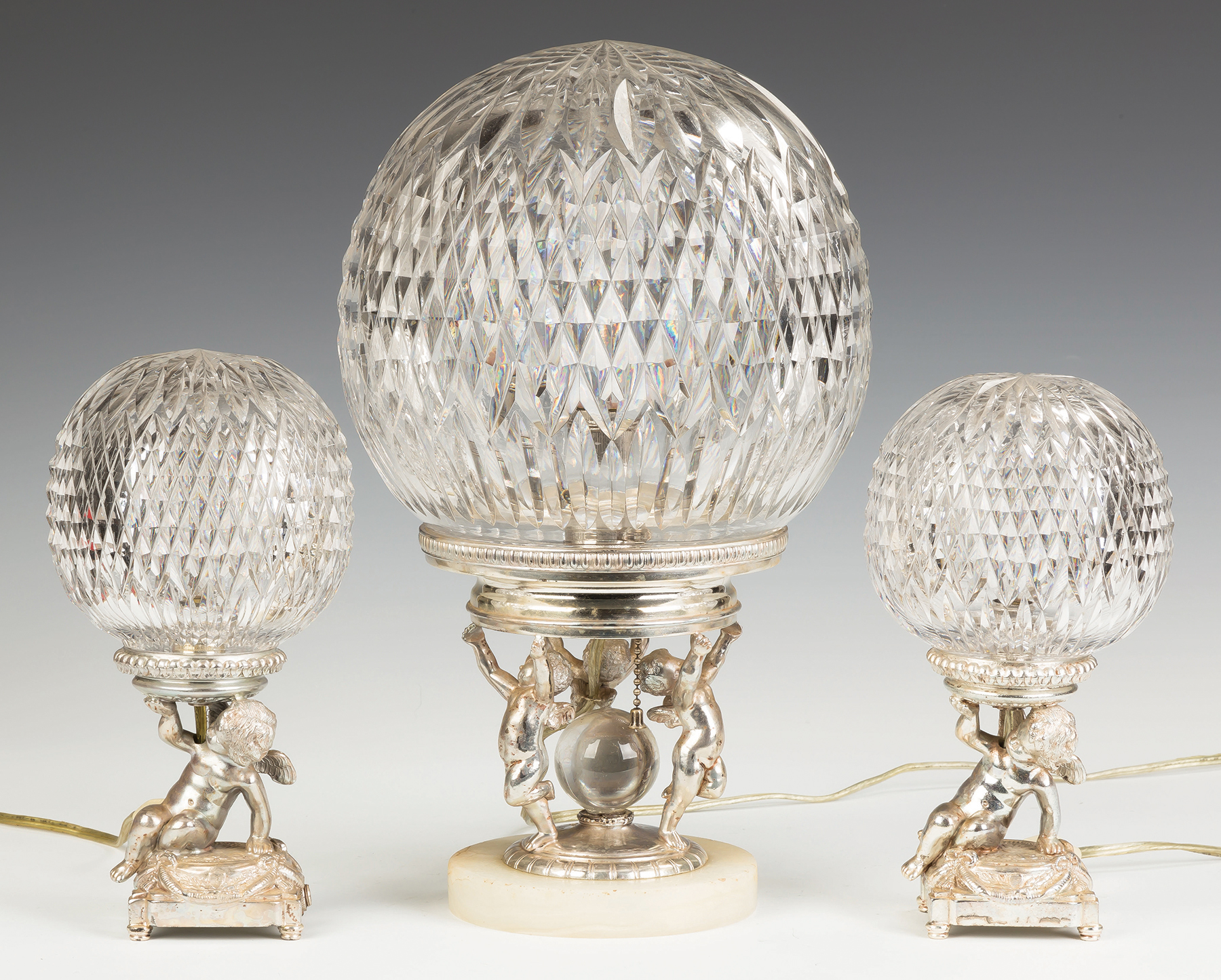 Appraisal: Pairpoint Silver Plated Lamps on Cut Glass Bases Early th