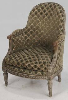 Appraisal: Louis XV Style Bergere carved and painted wood green velvet