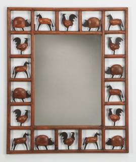 Appraisal: Wood metal framed mirror with animals h Contemporary carved wood