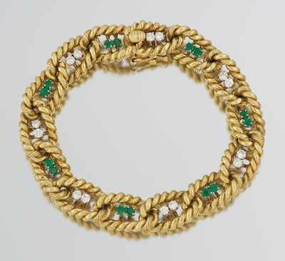 Appraisal: A Heavy k Gold Diamond and Emerald Bracelet k yellow