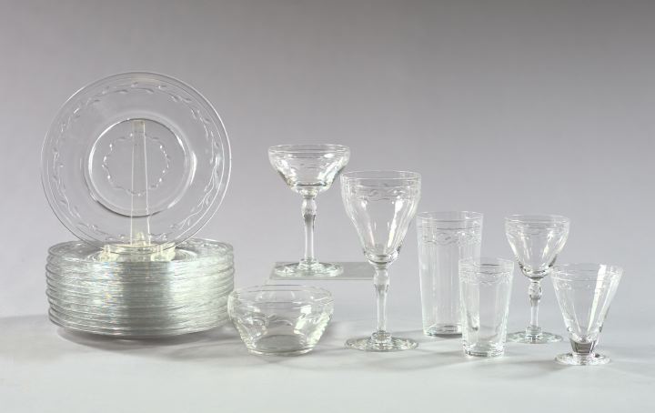 Appraisal: Fine Seventy-Eight-Piece Hawkes Blown and Intaglio-Cut Glass Partial Leaf Garland