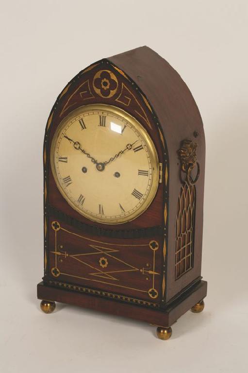 Appraisal: A REGENCY BRASS AND MAHOGANY LANCET TOPPED BRACKET CLOCK with