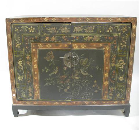 Appraisal: ASIAN STYLE BLACK PAINTED DECORATIVE CABINET th century the rectangular