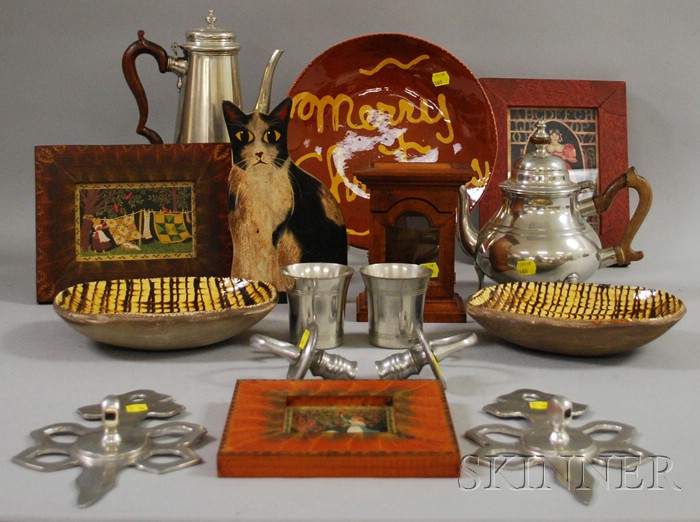 Appraisal: Ten Assorted Decorative Items three decorative grain-painted framed works a