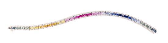 Appraisal: Sale Lot A Karat White Gold Multicolor Sapphire and Diamond