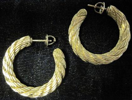 Appraisal: karat yellow gold 'rope' hoop earringsTwisted 'rope' textured hoop earrings