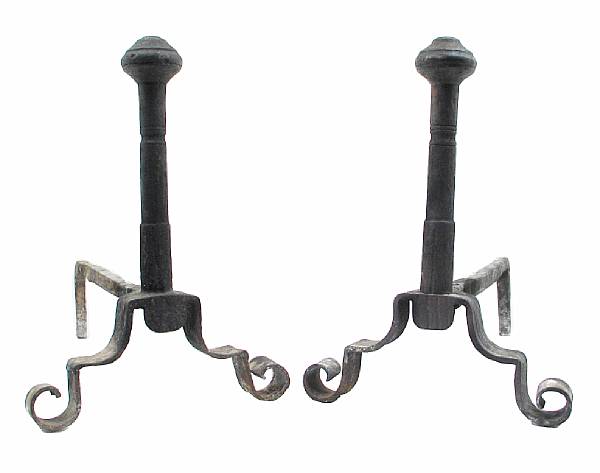 Appraisal: A pair of wrought metal andirons height width in