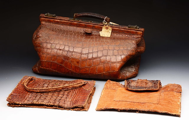 Appraisal: AN OLD CROCODILE GLADSTONE BAG by Greaves of Birmingham and