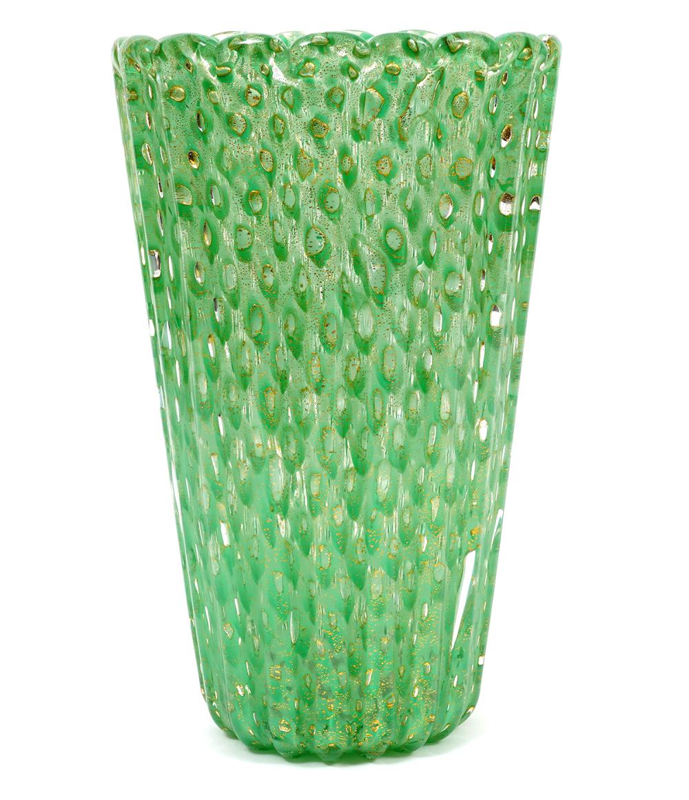 Appraisal: BAROVIER TOSO MURANO GREEN GLASS VASEBarovier Toso Murano oval green